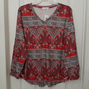 Womens Colorful Paisley Blouse Size 3XL Red Floral  NEW